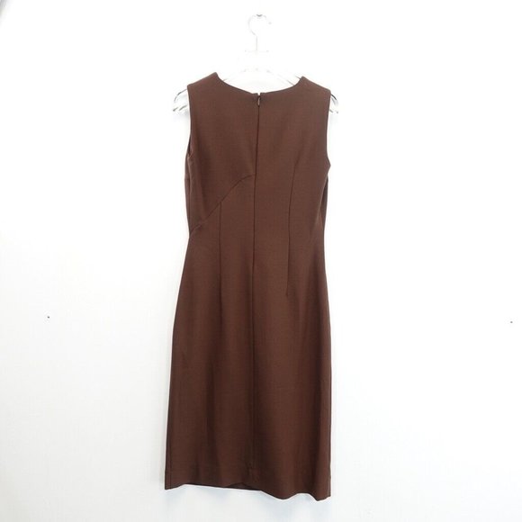 LAURA BIAGIOTTI Dress ROMA Lana Wool Brown Sheath 8 MEDIUM‎ Sleeveless Stretch - Picture 7 of 9